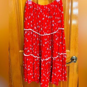Mid length skirt with draw string waist.